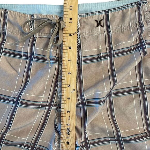 Hurley Mens Boardshorts Summer Checkered Polyester Tan Brown Plaid Size 30 - Picture 5 of 7